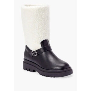 New JustFab Women’s Black Scout Sherpa Moto Boots Size 6.5